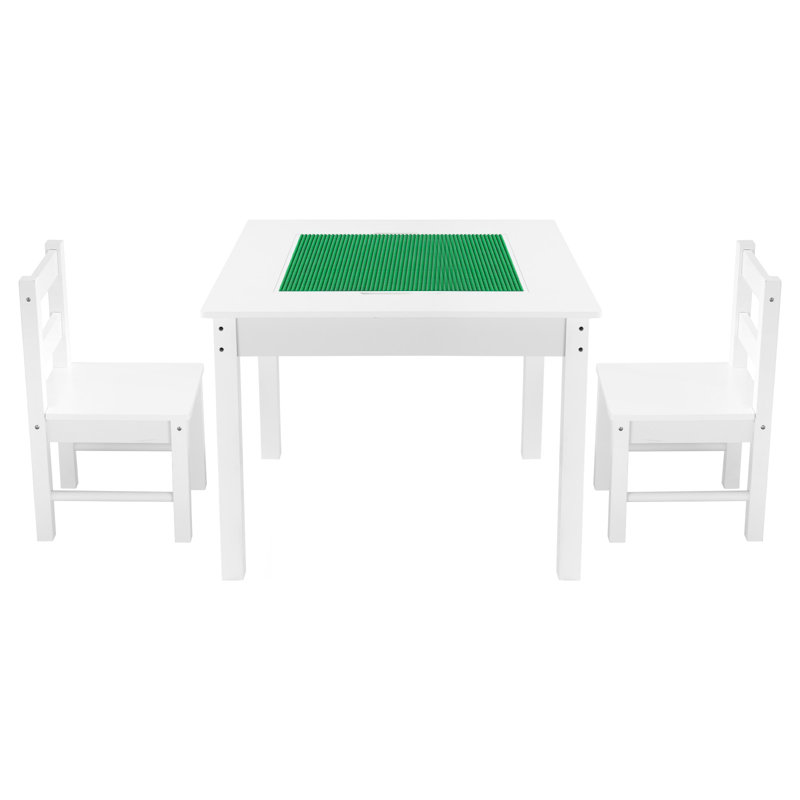 Ensemble de table d'activité pour enfants et 2 chaises, ensemble de table de jeu à deux faces Blocks, table de tout-petit et chaise avec rangement pour enfants de 3 ans et plus, grand espace de rangement, cadeau pour garçons et filles, blanc