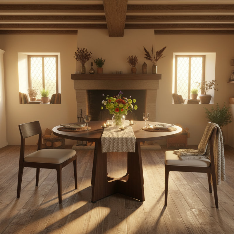 Table de salle à manger 47,2 "en bois massif Farmoud Roud avec piédestal en croix pour 4 à 6 personnes
