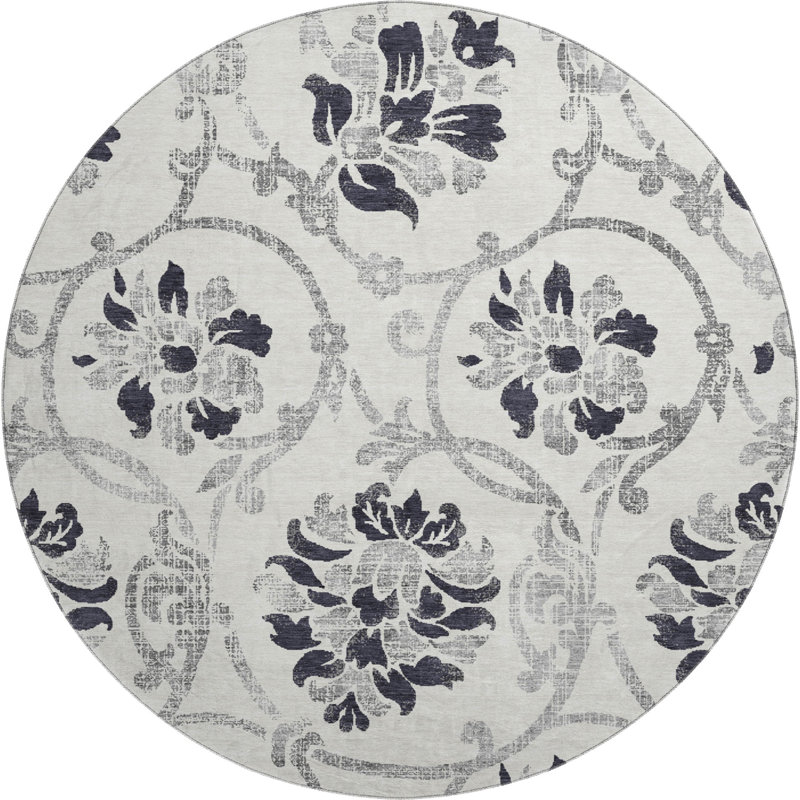 Premium Machine Washable Prisco Black Rug, Round 8'