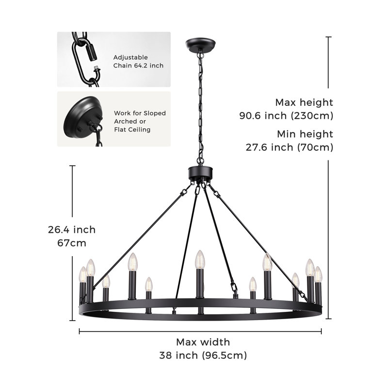8 - Light Dimmable Wagon Wheel Chandelier, 12