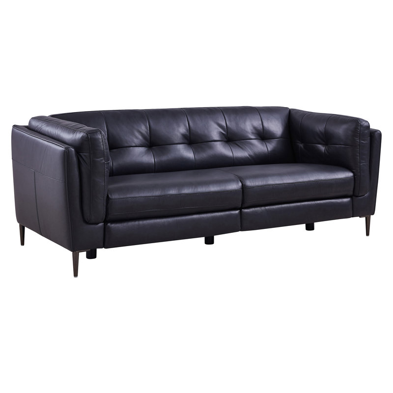Goodner 86'' Leather Power Reclining Sofa, Navy Genuine Leather