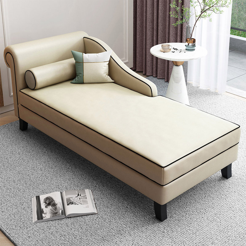 Chaise longue rembourrée Gibeon, Accoudoir à gauche (vu de face), Beige
