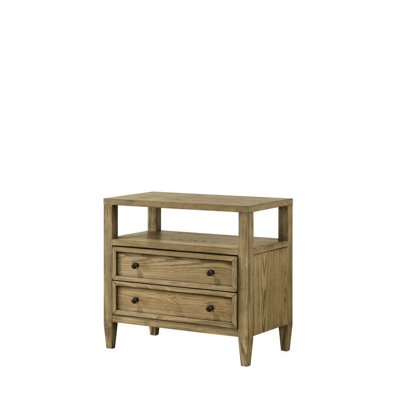Table de chevet 1 tiroir rustique 1 pièce avec tablette ouverte en bois brun clair / beige