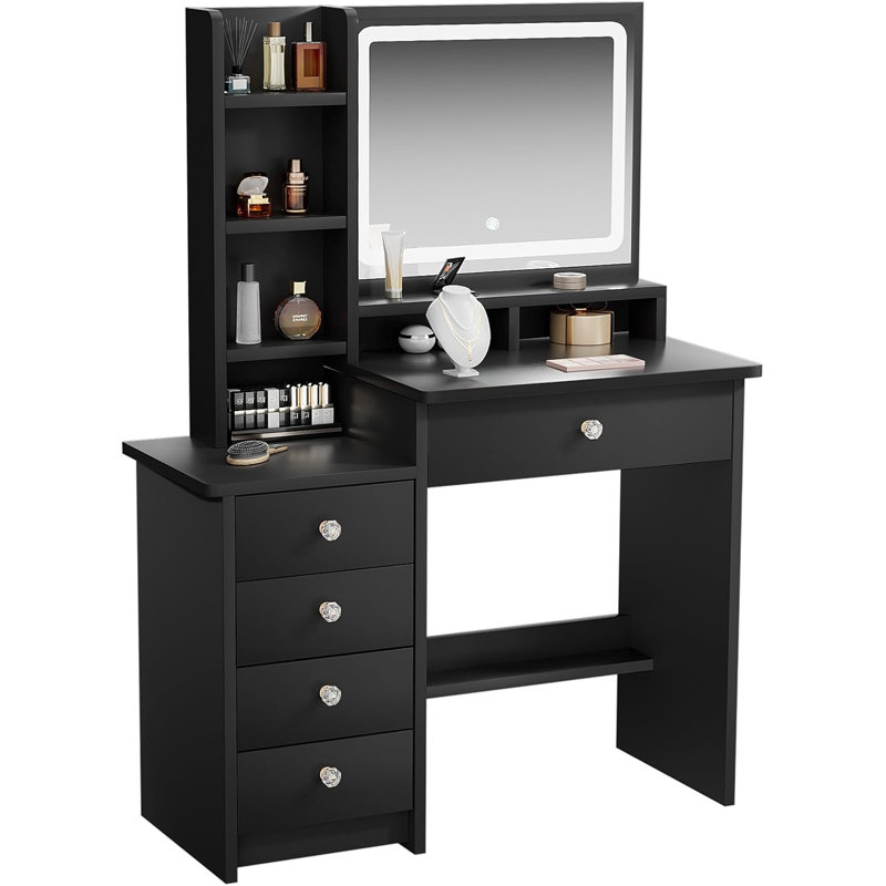 Dressing Table with Mirror, Black