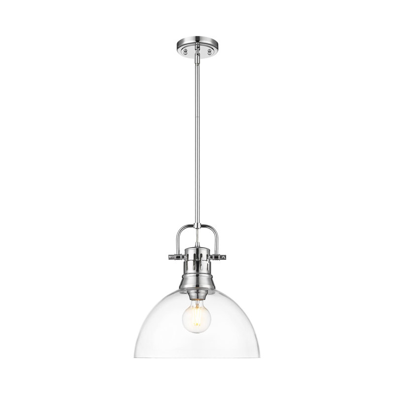 Luminaire suspendu 1 lumière avec tige Marell en verre transparent, Chrome chrome