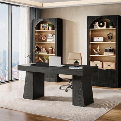 55" Executive Desk & 71" Tall Bookcase, Home Office Set Furniture