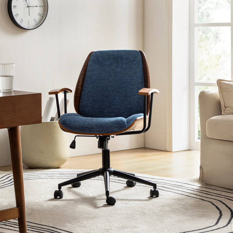 Luis 62.8cm W Modern Polyester Swivel Office Chair, Navy