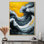 Ause, encre jaune et grise, vagues océaniques II - peinture abstraite, art mural