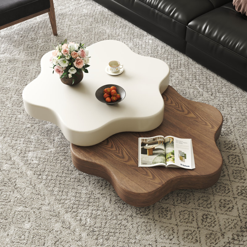 Masek Flower Shape Rotating Coffee Table, Brown