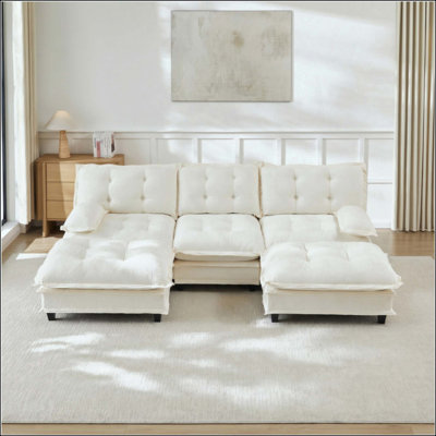 U Shaped Modern Sofa Modular Sectional Cloud Couch With  2 Ottomans, 3-Seat Chenille Deep Seat Sofa With Comfy Lattice Decored Seat Cushion, Bedroom And Apartment