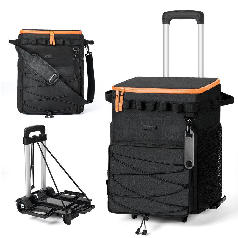 Ebern Designs Picnic Tote Bag Cooler with wheels in Black