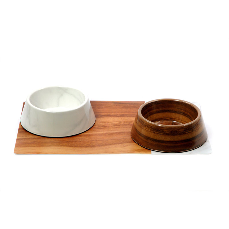 Mila and Pet Bowl, Millie Marble/Acacia Wood