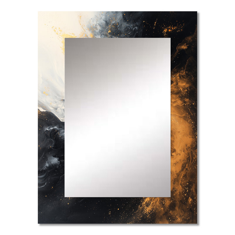 Gold And Black Auroras Edge Shapes III - Abstract Shapes Large Wall Mirror, Modern Unique Mirror, Printed Metal Art