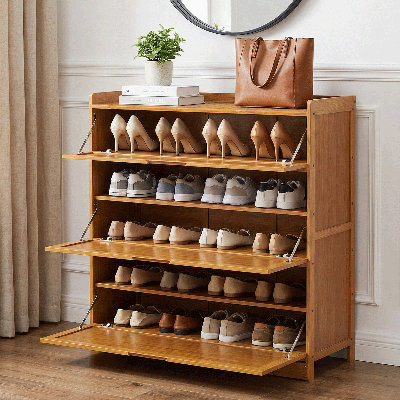 5 Tier Shoe Rack Bamboo Organizer Shelves with Door 20 Pairs High Heels Boots for Hallway Entryway
