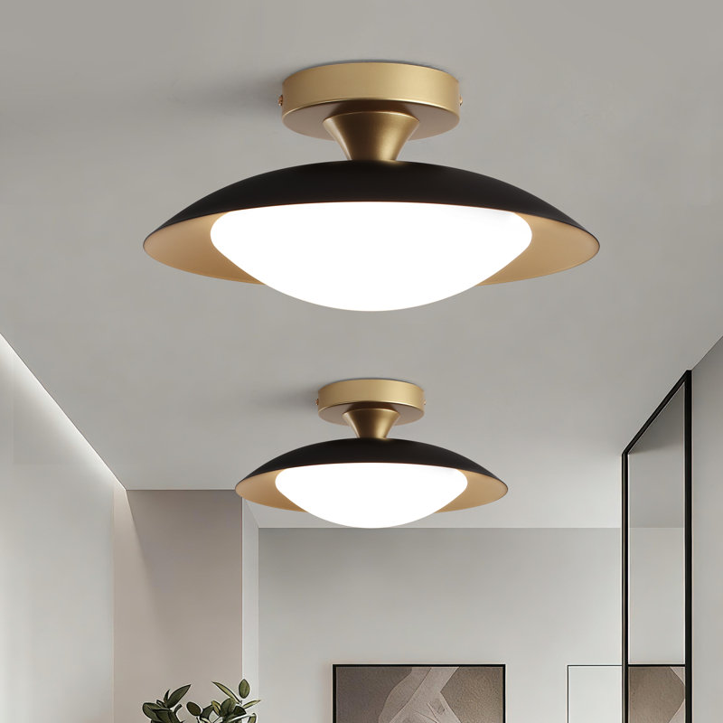 2 Pack Dimmable Mid Century Modern Semi Flush Mount, Black/Gold
