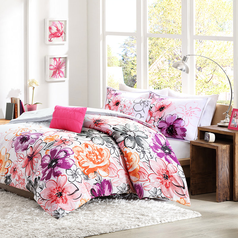 Édredon doux simple / simple TG avec motif floral rose et coussins, motif pour une chambre à coucher romantique