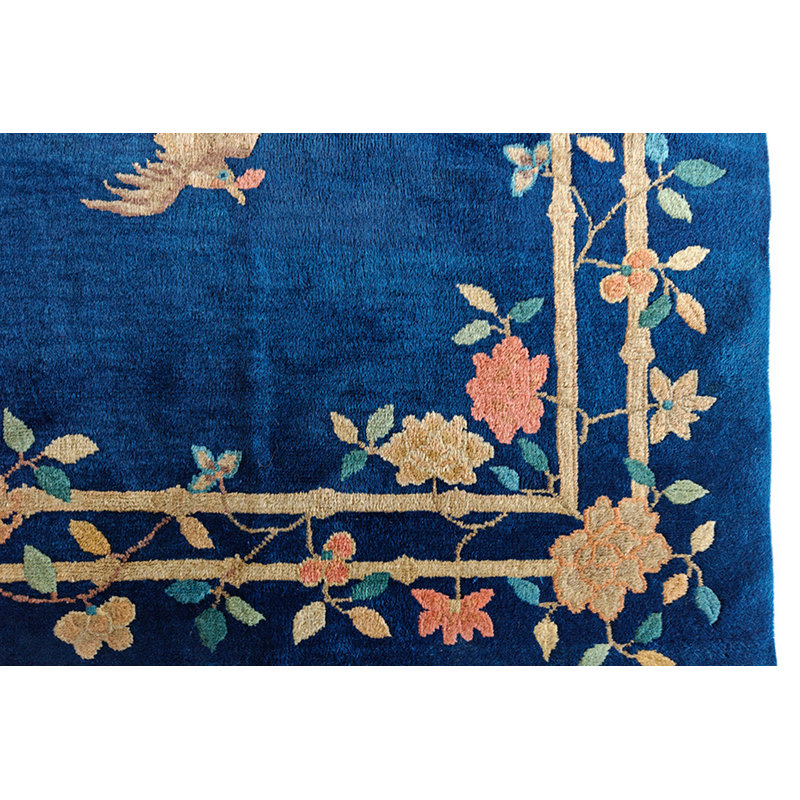 Hand Knotted Wool Oriental Area Rug in Navy