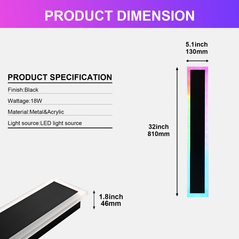 Outdoor RGB Long Wall Lights, 2 Pack RGB/Warm/White Dimmable Modern Led Wall Lighting, Ip65 Waterproof Long Wall Sconce With Remote And APP Control For Outdoor/Indoor