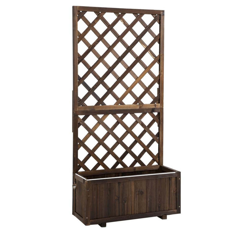 Garden Bed,Wooden Raised Garden Bed Planting Planter Box With Trellis And Drain Holes For Climbing Vine Plants