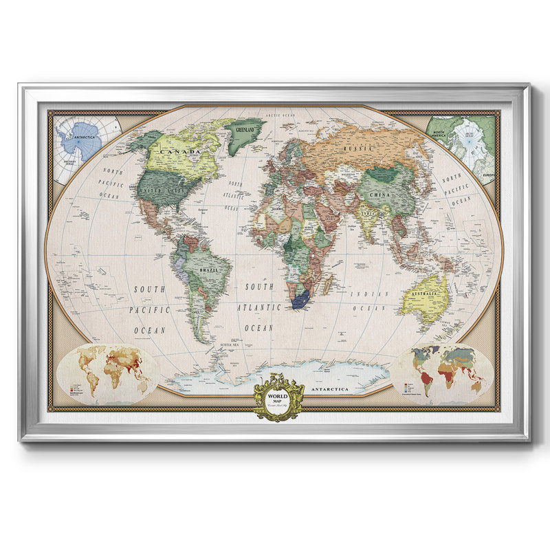 «Push Pin Map», reproduction d'art sur toile, Argent, H 24 po x l 36 po x P 1 po