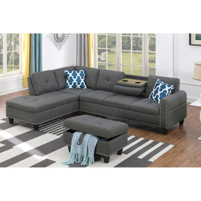 98" Wide Left Hand Facing Sofa & Chaise With Ottoman