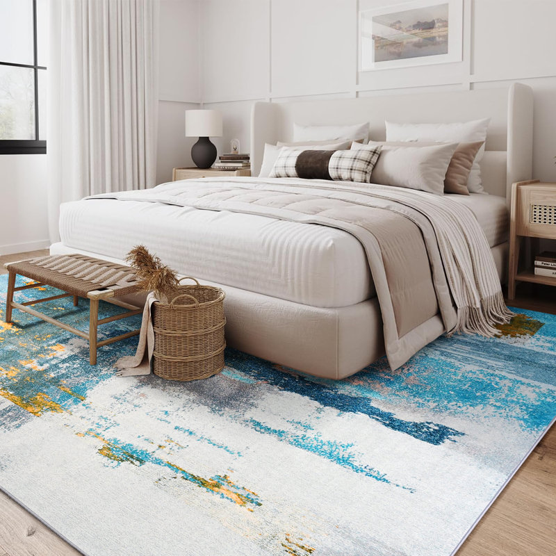 Fillender Washable Area Rugs Non-Slip Modern Abstract Soft For Living Room Entryway Bedroom, Rectangle 5' x 7', Blue