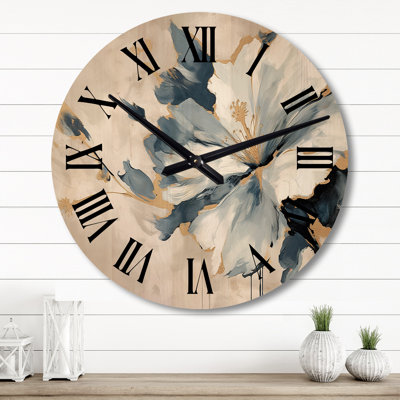 Blue White Hibiscus Tropical Harmony Flowers II - Floral Oversized Wood Wall Clock