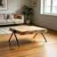 Table basse rectangulaire en bois de manguier massif et en fer 27,5 po avec pieds en forme de V