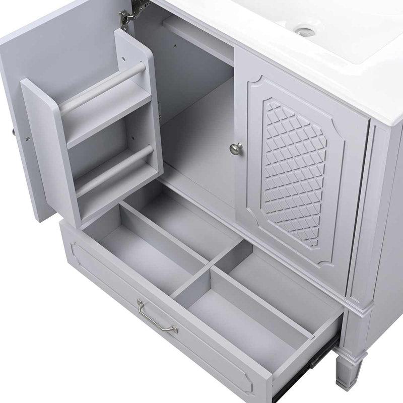 Meuble-lavabo double 60 po Modern, Gris / argent