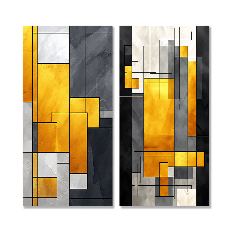 Daehan - Ensemble de 2 reproductions d'art sur toile géométriques abstraites, H 28 po x l 25 po, Toile tendue