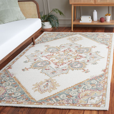 Tapis oriental gris / ivoire en laine / coton touffeté à la main Darrielle