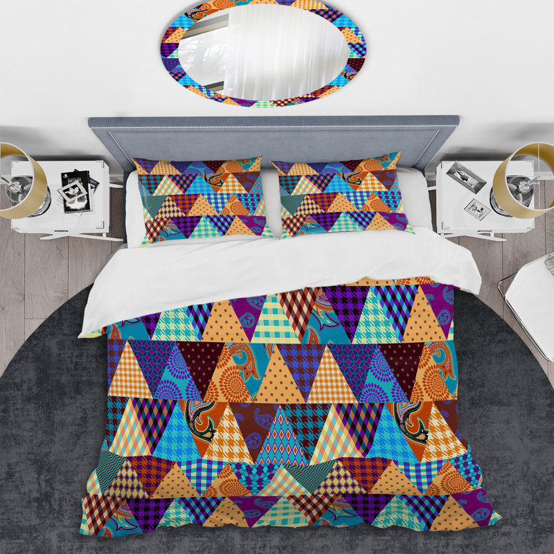 Multicolore patchwork matelassé - ensemble de housse de couette abstrait - microfibre de polyester