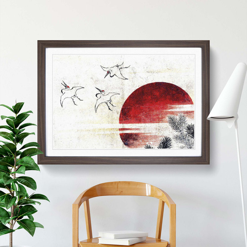 Cranes at Sunset by Katsushika Hokusai - Framed Print, Walnut Framed, 27cm H x 36cm W x 2cm D