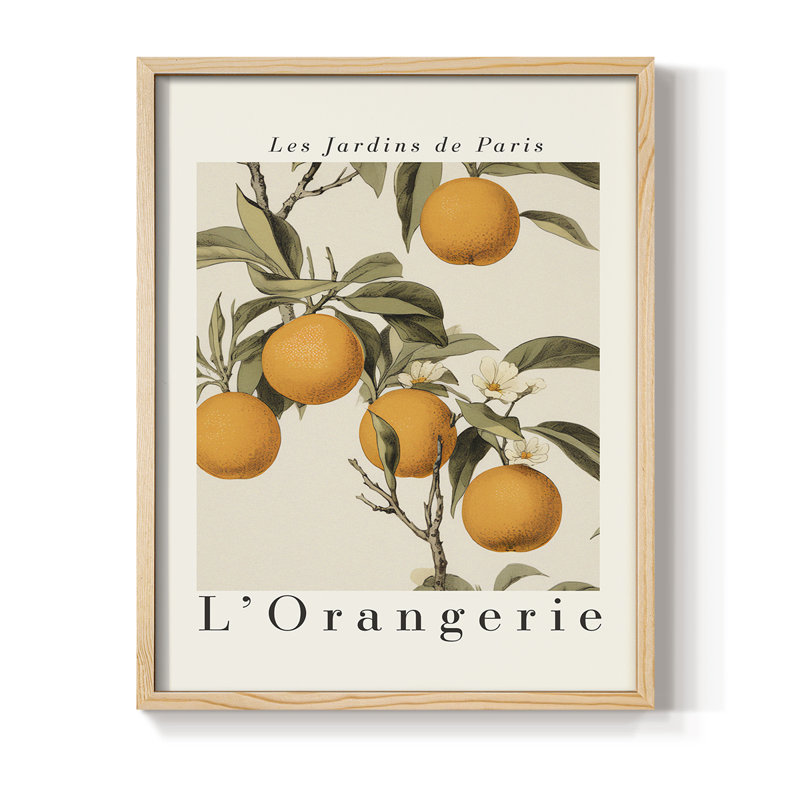Impression encadrée vintage rétro Floral XXVII - bois massif, Naturel, H 30 po x l 24 po