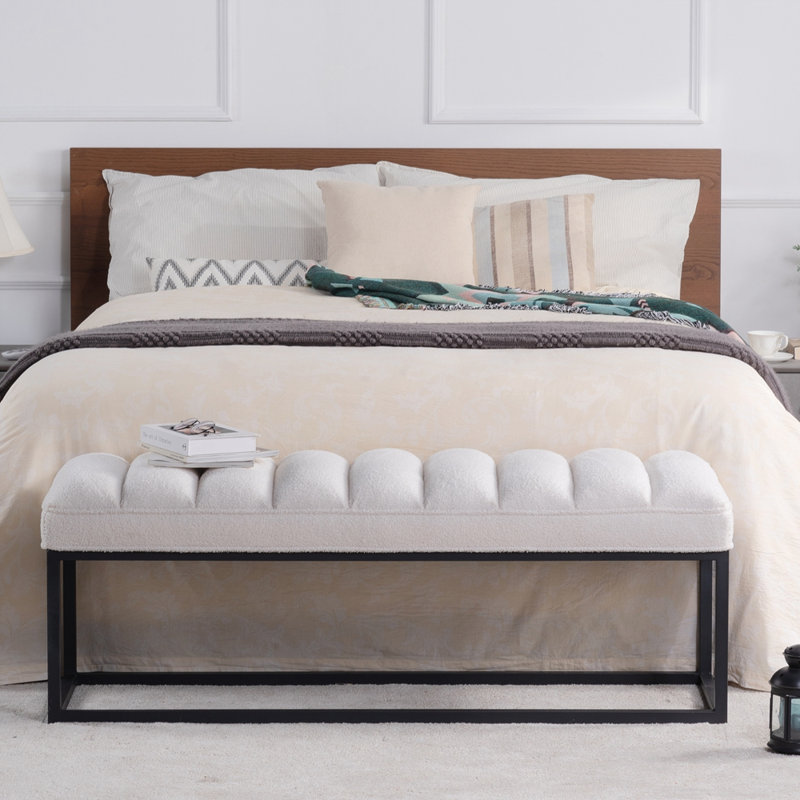 Banc rembourré pour chambre en métal, Blanc