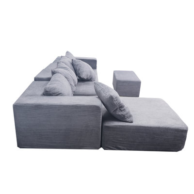 4 Seat Modular Grey Sectional With 2 And Oversized Chaise, Cloud - Inspired Couch For Living Room, Foam Filler, Medium Firm Plushness, Us New Foam, Stain Covers, Machine Washable, Velvet Main