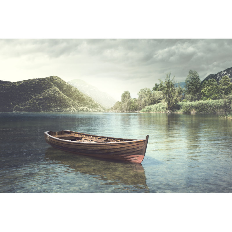 Wooden Boat Floating - Wrapped Canvas Print, 30cm H x 46cm W x 3.8cm D