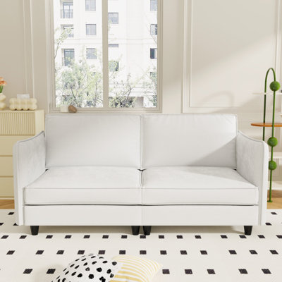 Fauteuil 2 places en tissu beige Mid-Century 72,49 po de style Mid-Century pour appartement, chambre à coucher ou dortoir, matériau respirant, rembourrage à ressorts ensachés, coussins confortables, accoudoirs latéraux faciles à assembler