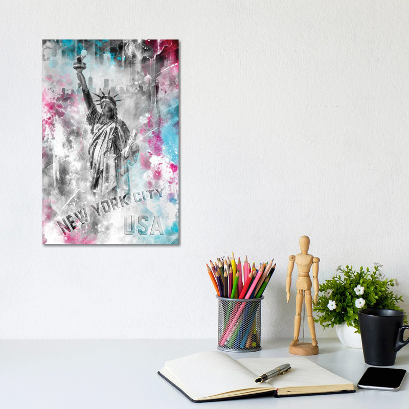 Pop Art Statue Of Liberty by Melanie Viola - Wrapped Canvas Print, 20.32 cm H x 30.48 cm W