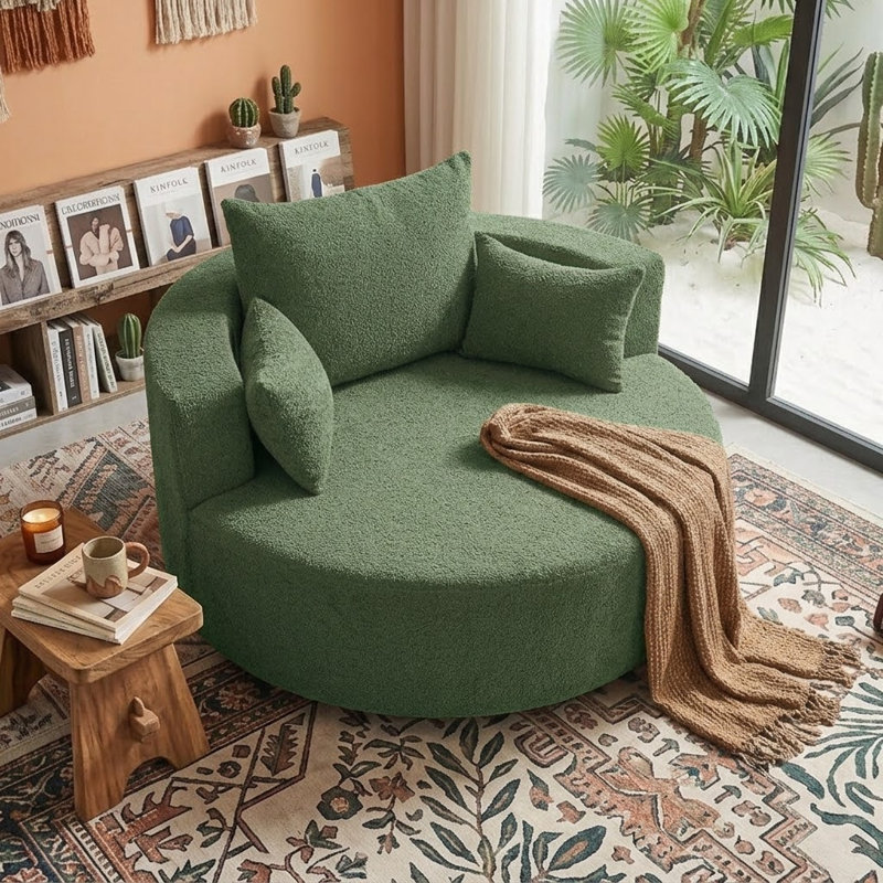 Modern 360° Swivel Lounge Chair Oversized Barrel Chair with Deep Seat and Removable Pillows, Green