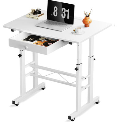 32" Small Standing Desk Adjustable Height Small Computer Desk Mobile Portable Rolling Laptop Table With Wheels and Drawer