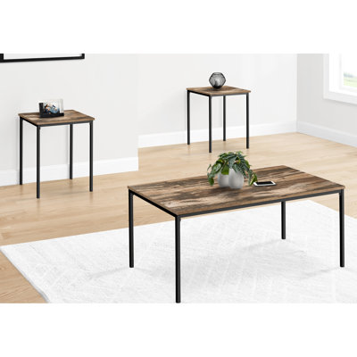 Table moderne 3 pièces: tables basses et tables de bout avec assemblage contemporain en métal stratifié brun récupéré