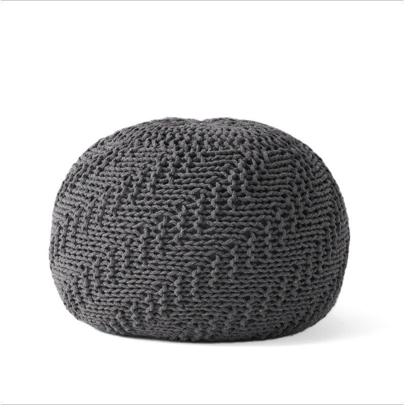 Hazel Knitted Cotton Yarn 20 X 20 Round Pouf, Dark Gray Cotton