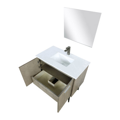 Ensemble de meuble-lavabo rustique en acacia P 20 po, comptoir en quartz, robinet et miroir 28 po