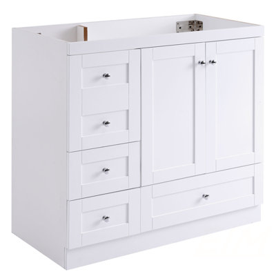 Meuble-lavabo blanc de 36 pouces avec rangement spacieux et style Shaker, parfait pour les petites et moyennes salles de bain et les meubles-lavabos (sans lavabo)