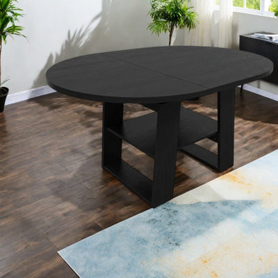 Tables de salle à manger extensibles rondes ovales (table seulement, sans chaises, avec plateau et pieds) avec rangement, cuisine moderne noire