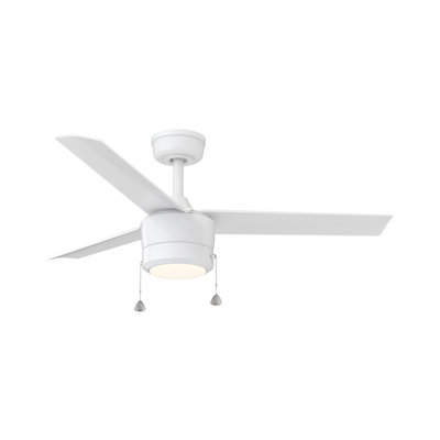Ventilateur de plafond avec lumière DEL Skelton - 3 pales de 44 po, commande par chaîne, moteur CA réversible, température de couleur réglable, blanc mat avec finition de la lame blanc mat