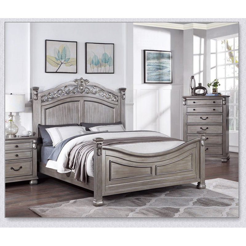 Cadre de lit formel traditionnel pour lit de tête 1pc Eastern, Argent antique, Grand