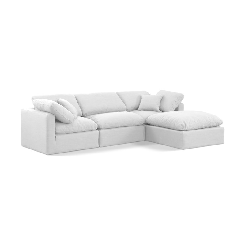Hinami Upholstered L-Shaped Sectional Reversible, White Linen Textured Fabric