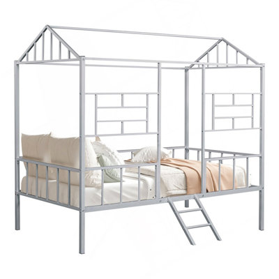 Lit simple superposé de style contemporain avec construction en métal et échelle en angle